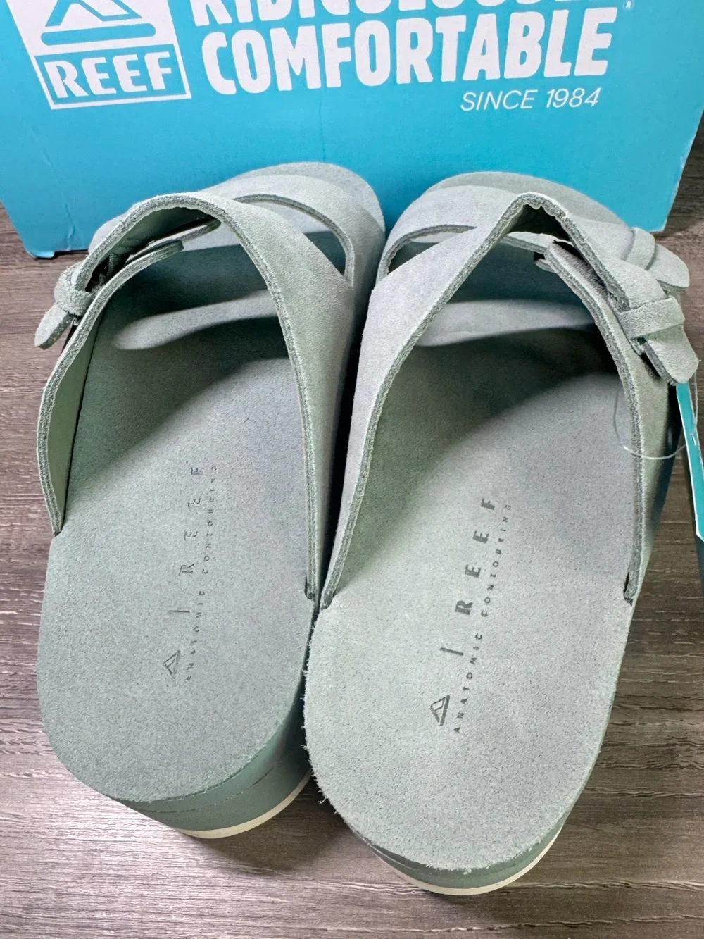 Reef Ojai Gigi Platform Frosty Sage Green Slide Sandals size 7 $130 NWT